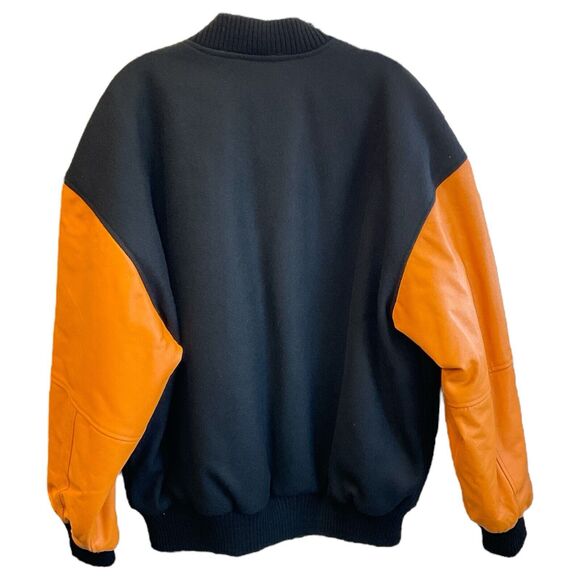 Burks Bay Pac-Man Bomber Jacket Mens Large Orange Black Wool Leather Gamer Coat - Picture 10 of 16
